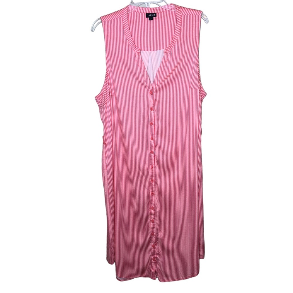 Torrid Challis Shirtdress Plus Size 2X Pink Stripes Coastal Comfort Beach Vacay